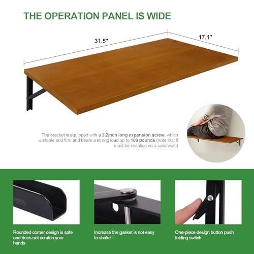 Natural Pine Wood Wall Mounted Folding Table 39 Inch U40441