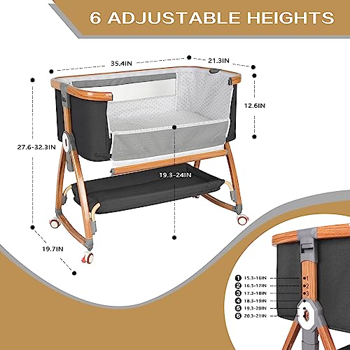 Bedside Bassinet with Wheels and Storage Basket Q252