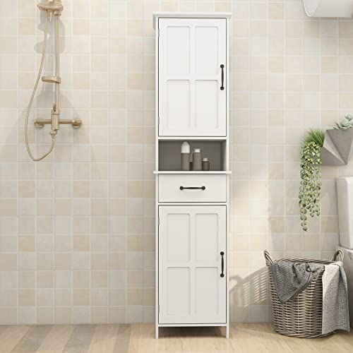 Tall Bathroom Storage Cabinet with Open Shelves and Drawer U461481