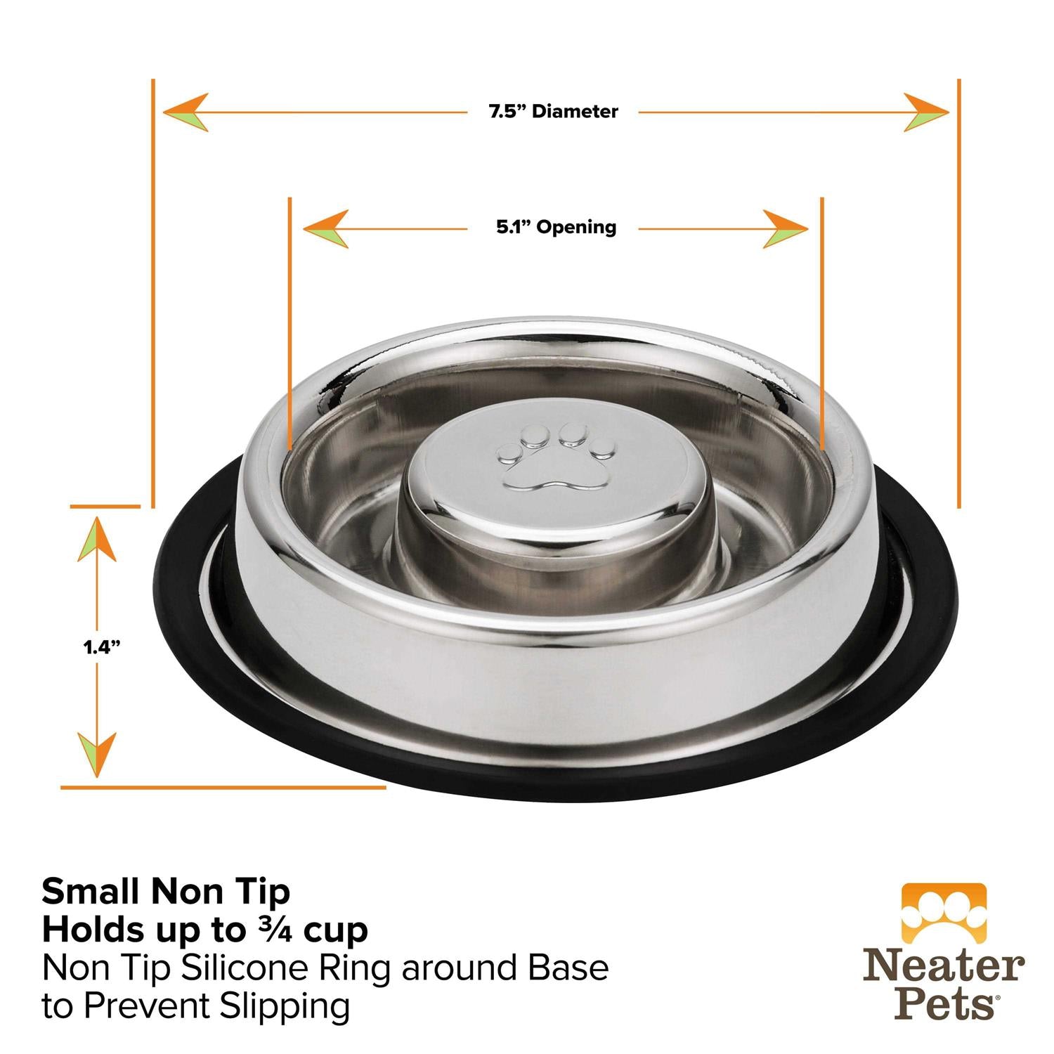 Stainless Steel Slow Feed Bowl Non-Tip Non-Skid W513896