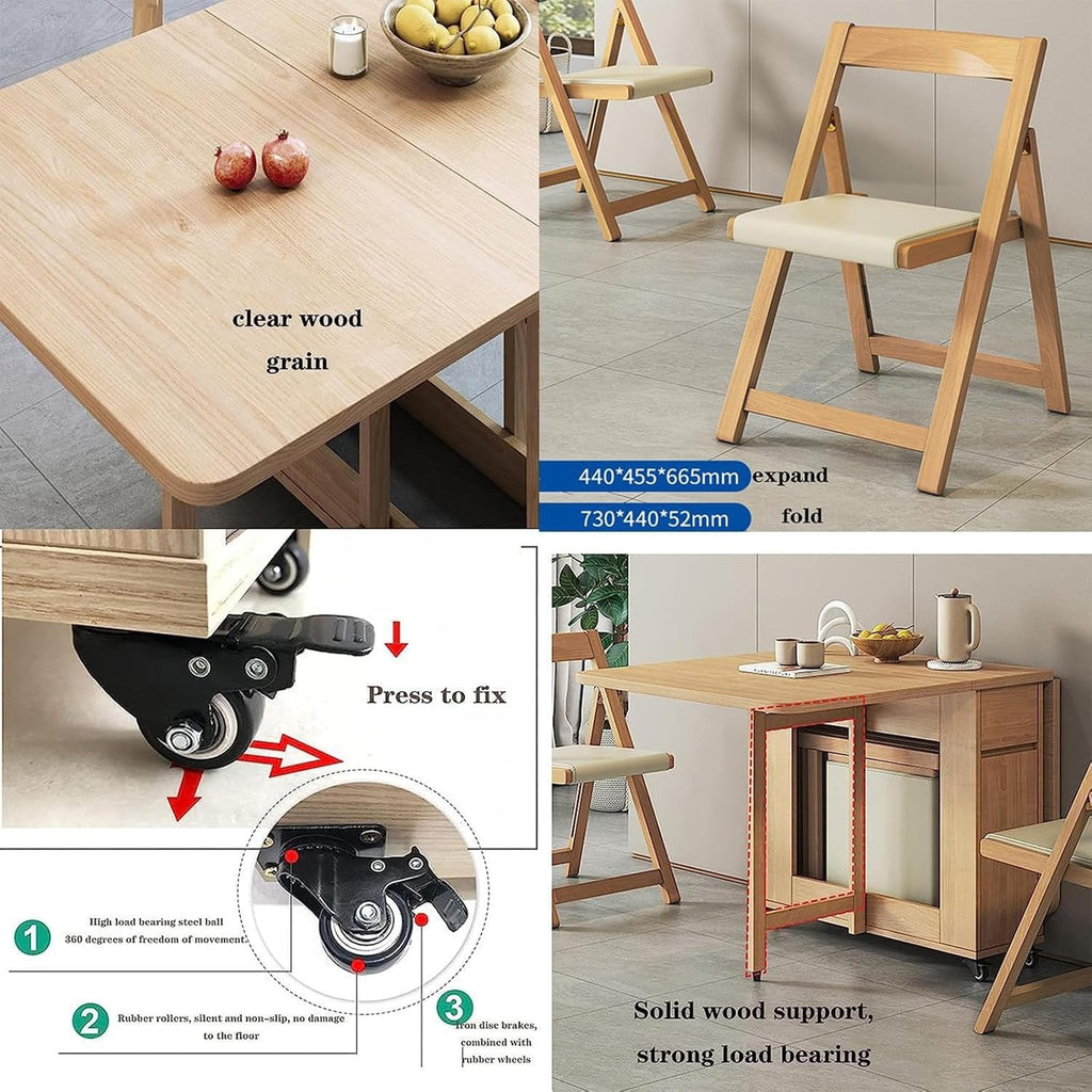 Solid Wood Folding Dining Table with 4 Chairs Y215