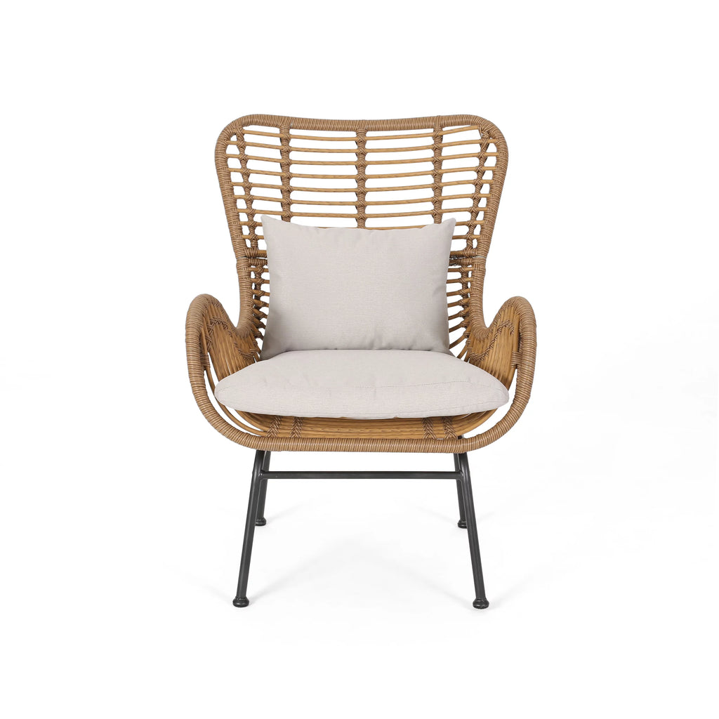 Set of 2 Light Brown Beige Wicker Club Chairs with Cushions S6774