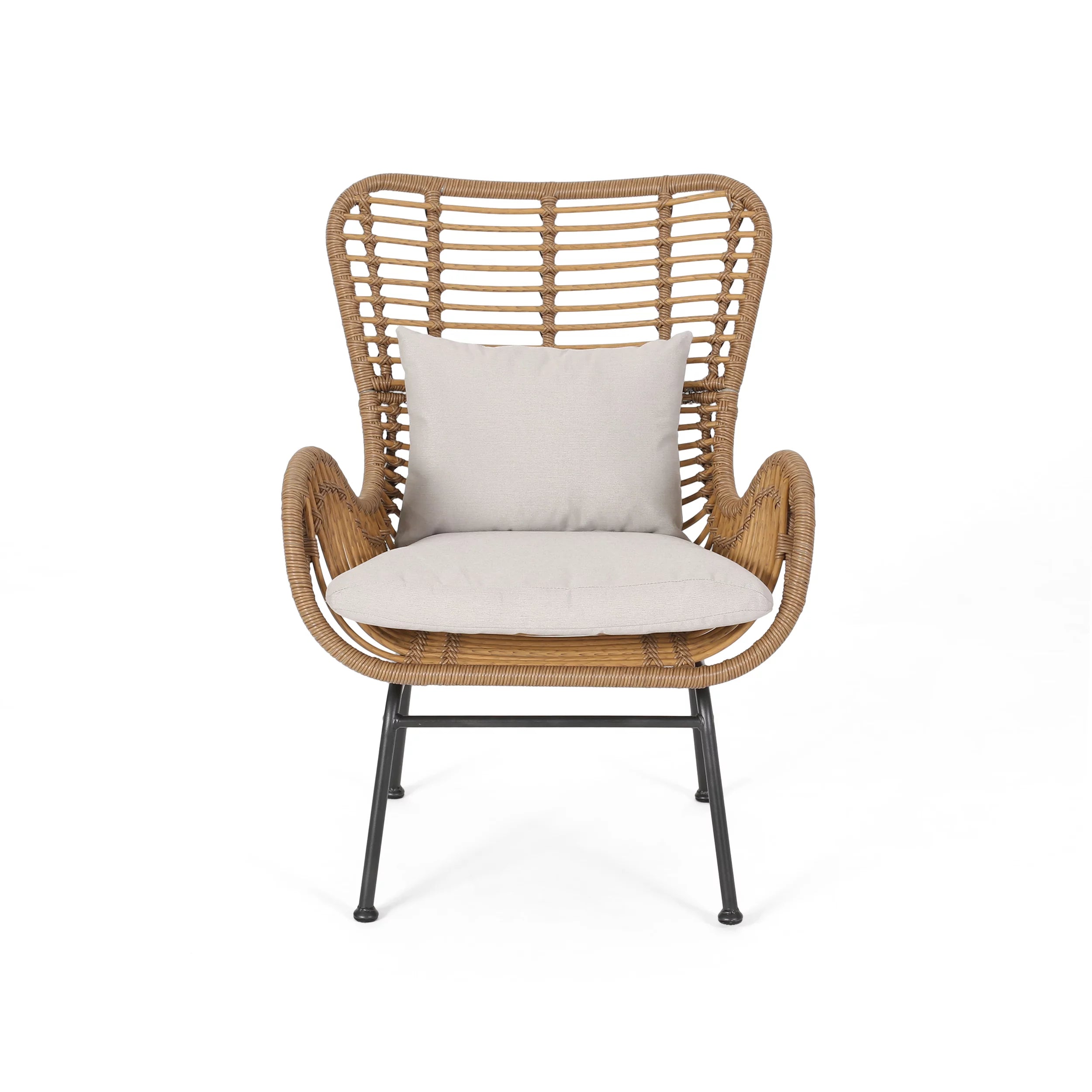 Set of 2 Light Brown Beige Wicker Club Chairs with Cushions S6774