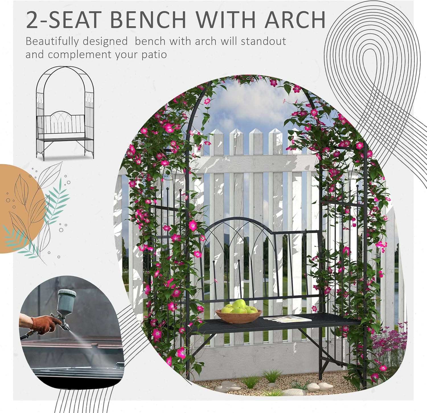 Black Metal Garden Bench Arbor L61843