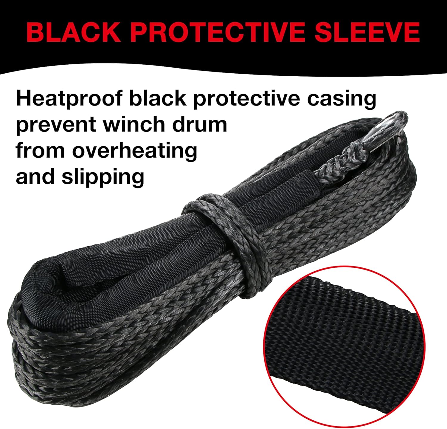 1/4" 50 Ft Black Heavy Duty 10000 lb ATV Winch Rope with Steel Hook Y204990