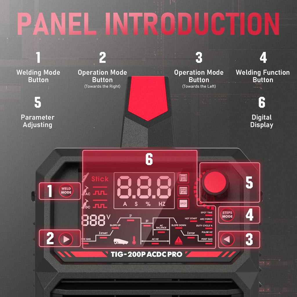 200A AC/DC Aluminum Tig Welder with Pulse Large LED Display Digital Inverter STICK/TIG 110/220V Dual Voltage Mig Tig Flow Meter Gas Regulator Gauge K14242