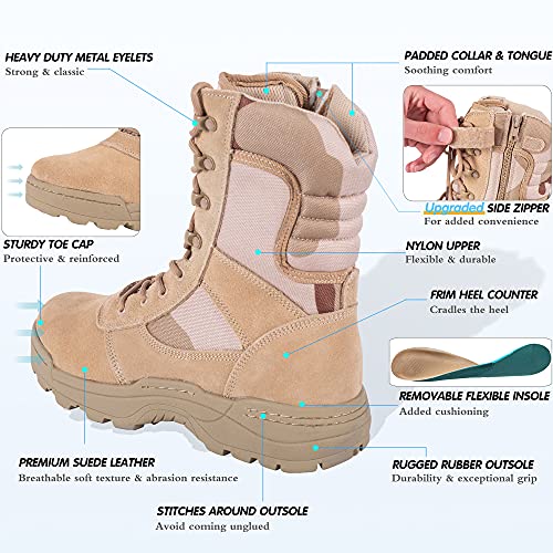 Men's Military Tactical Work Boots Side Zipper Army Combat Boots L966618