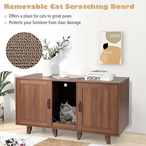 Grey Oak Double Cat Litter Box Enclosure with Scratching Board B5754