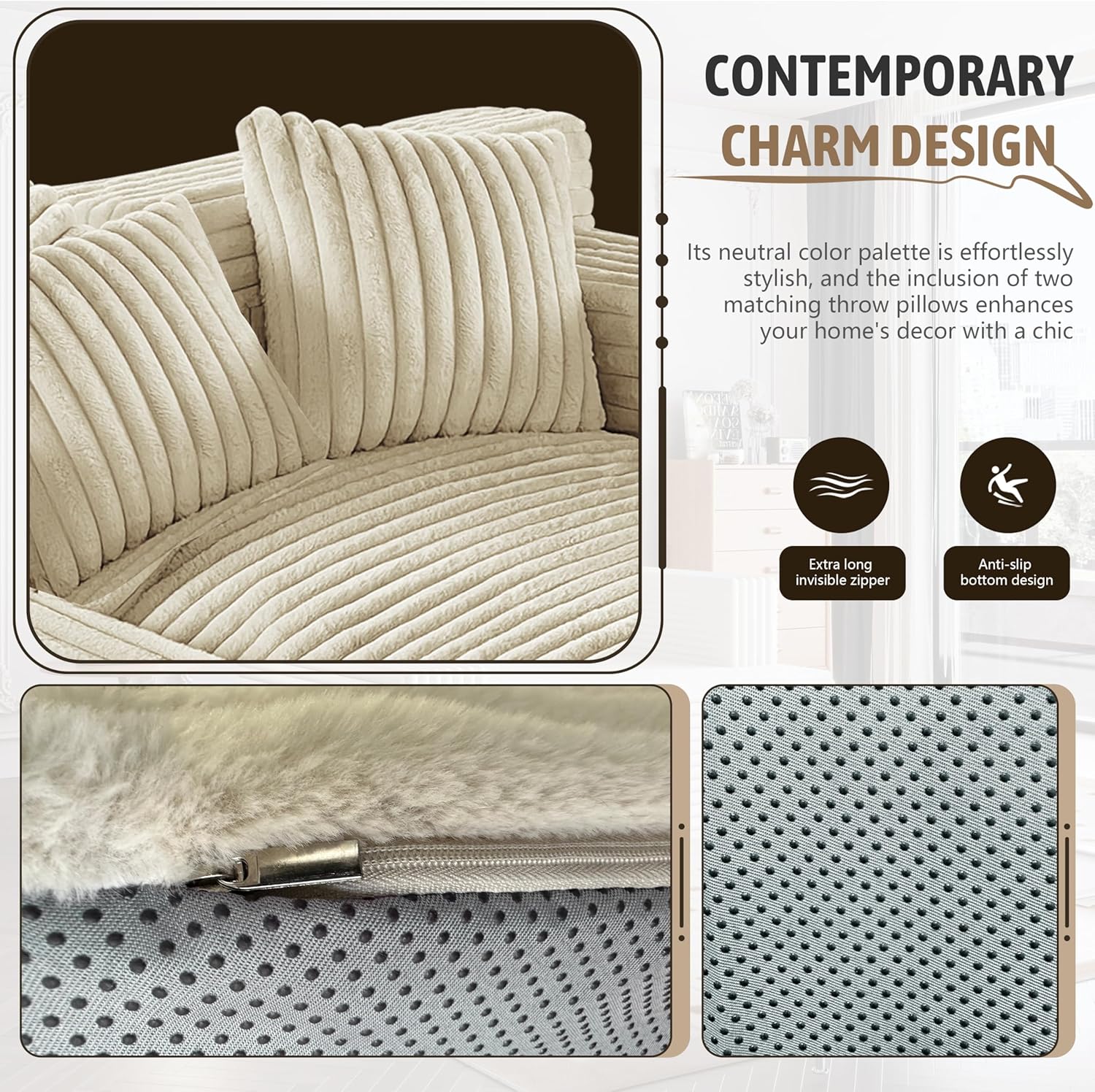 Oversized Chaise Lounge Sofa with 2 Throw Pillows V708