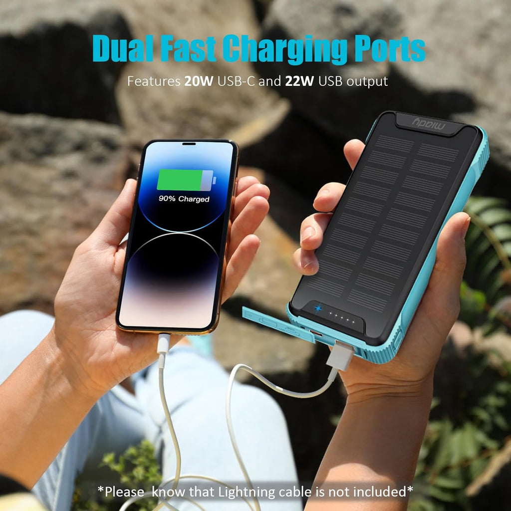 20000mAh Wireless Solar Power Bank USB-C 20W Fast Charging Waterproof Compact Portable Charger H866