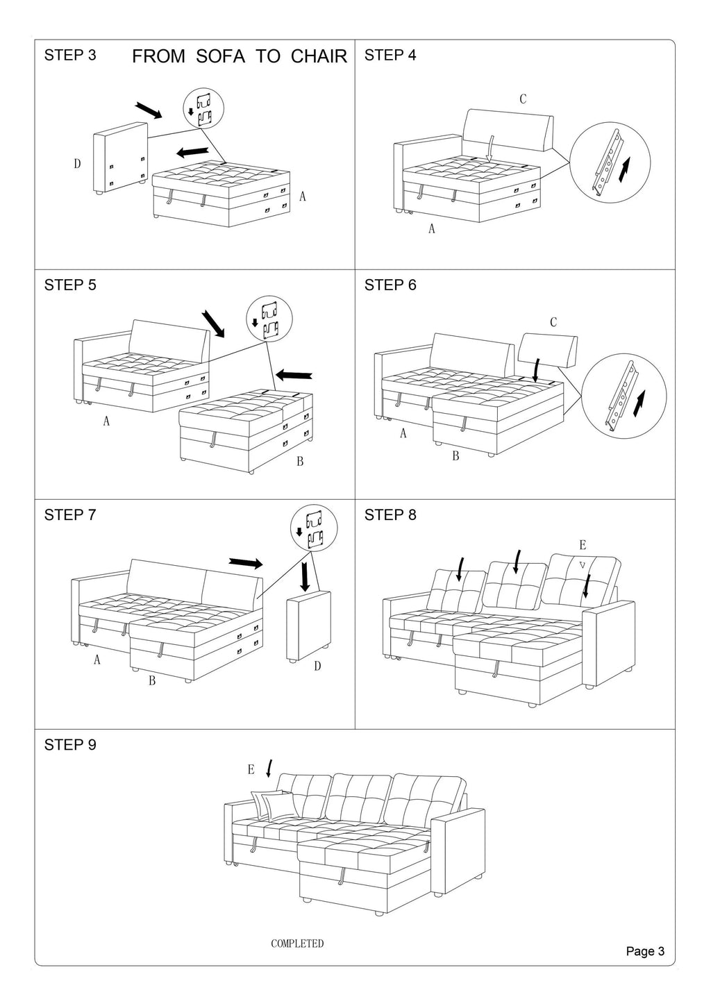 Espresso Convertible Sectional Sofa with Pull Out Bed H2110