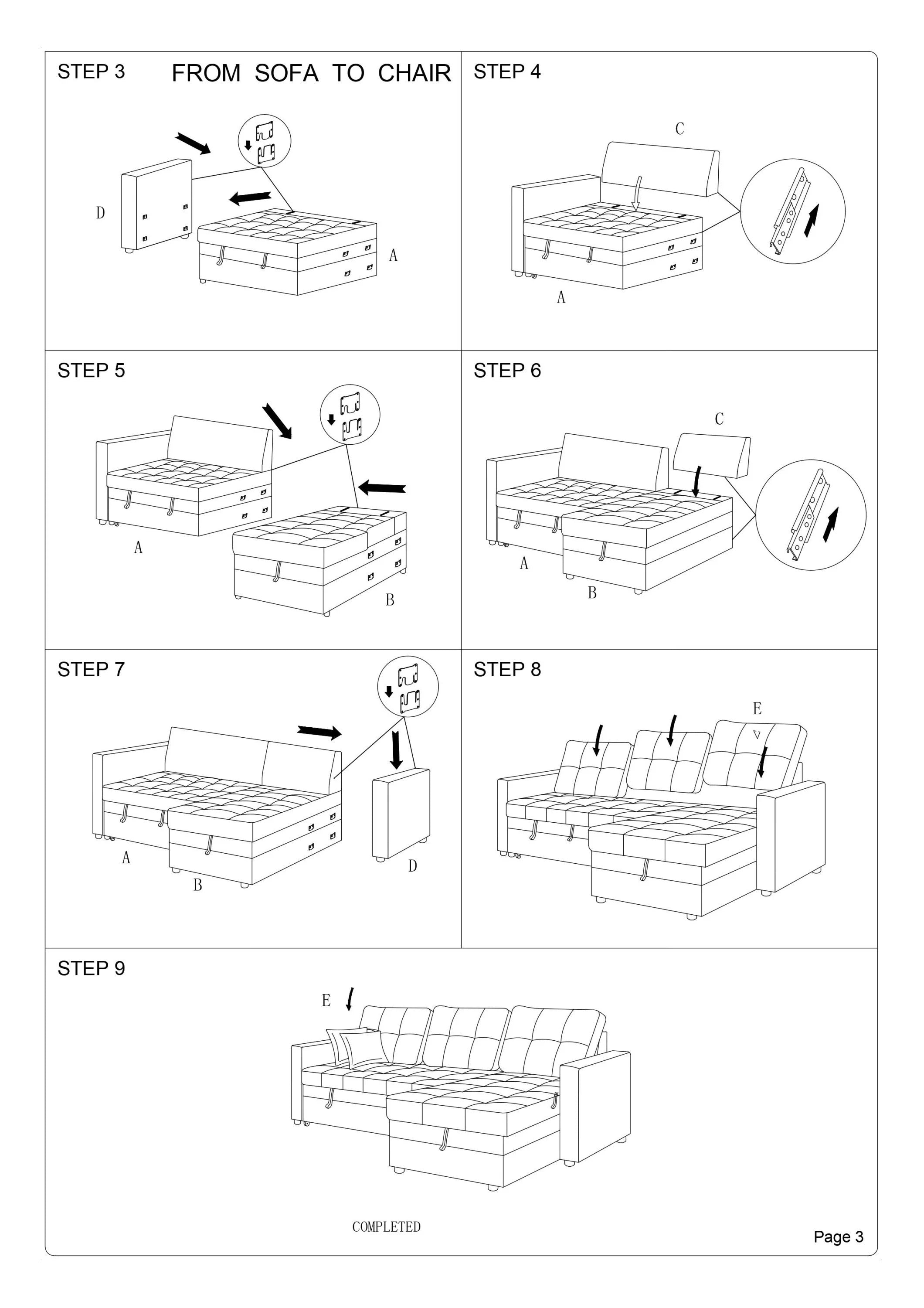 Espresso Convertible Sectional Sofa with Pull Out Bed H2110