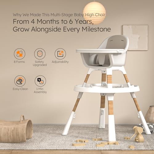 8 in 1 Convertible Highchair with Removable Tray, Khaki Z32626