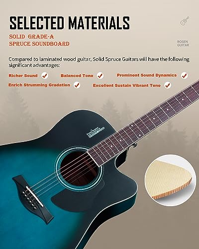 Solid Top Dreadnought Acoustic Guitar 41 Inches Spruce Blue T42171
