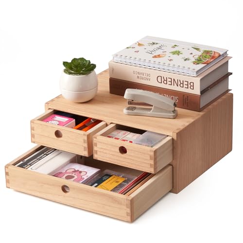 Natural Wooden Desktop Organizer with 3 Drawers C527