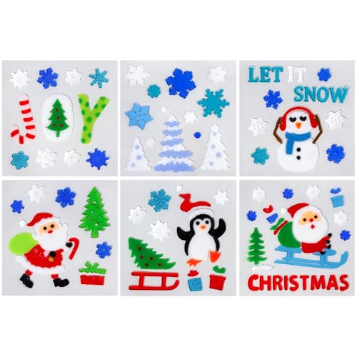 Blue and White Snowflake Snowman 6-Piece Window Clings K567