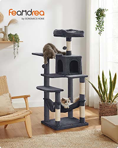 Light Gray 61-Inch Cat Tree with 5 Scratching Posts, 2 Perches, 2 Caves, Hammock L826