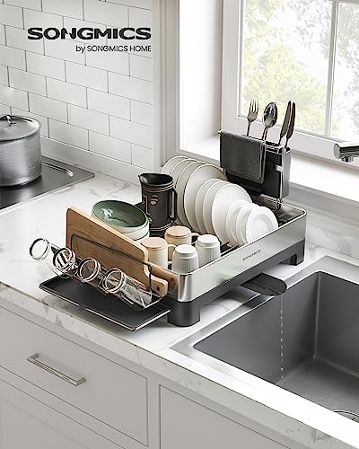 Large Stainless Steel Dish Drying Rack with Rotatable Spout, 12.5 x 22.5 in, Silver and Gray M671