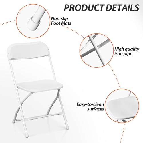 8-Pack Stackable Plastic Folding Chairs with Steel Frame, White, Set of 8 U233