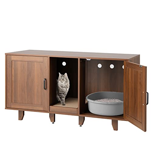 Grey Oak Double Cat Litter Box Enclosure with Scratching Board B5754