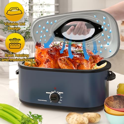 Silver Stainless Steel Electric Roaster Oven with Removable Pan and Rack T6966