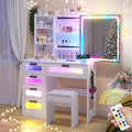 White Vanity Desk with Mirror and Lights, 5 Drawers V208640