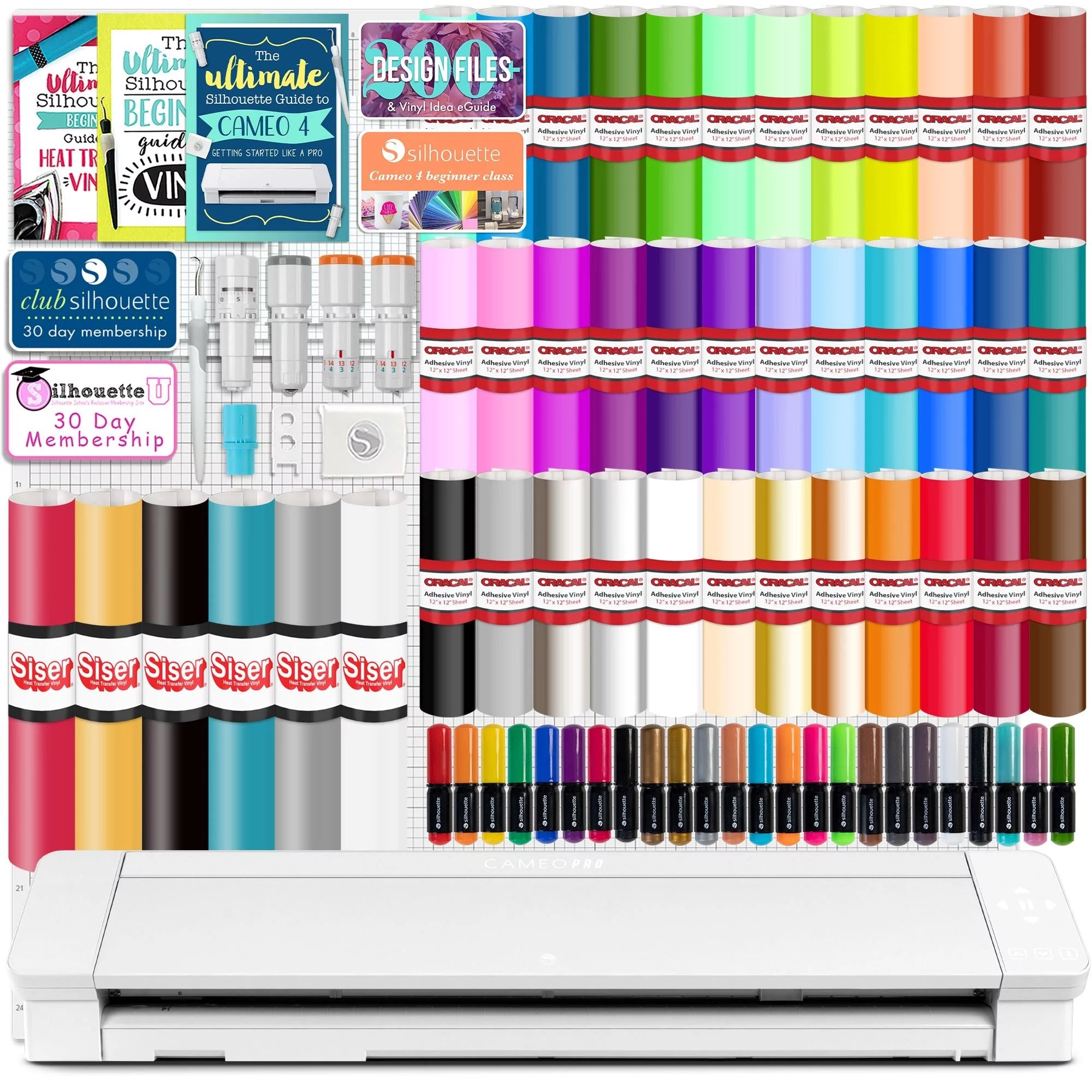 24" Silhouette Cameo 4 PRO with Advanced Blade Pack, 38 Sheets Vinyl, HTV, Pens W417