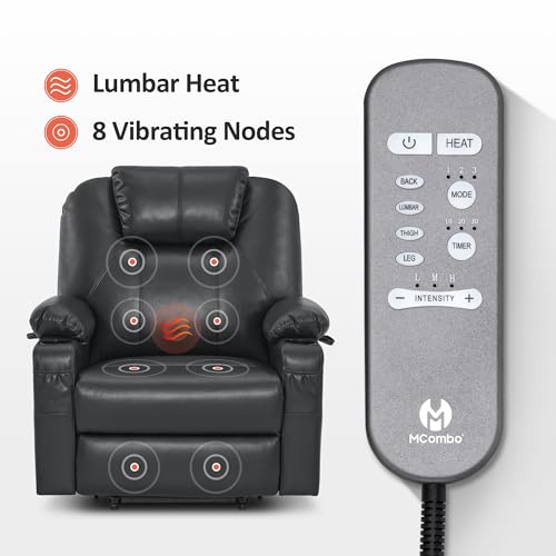 Power Lift Recliner Chair with Heat and Massage, Faux Leather (Black, Medium) L57703