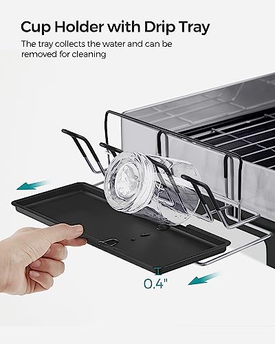 Large Stainless Steel Dish Drying Rack with Rotatable Spout, 12.5 x 22.5 in, Silver and Gray M671