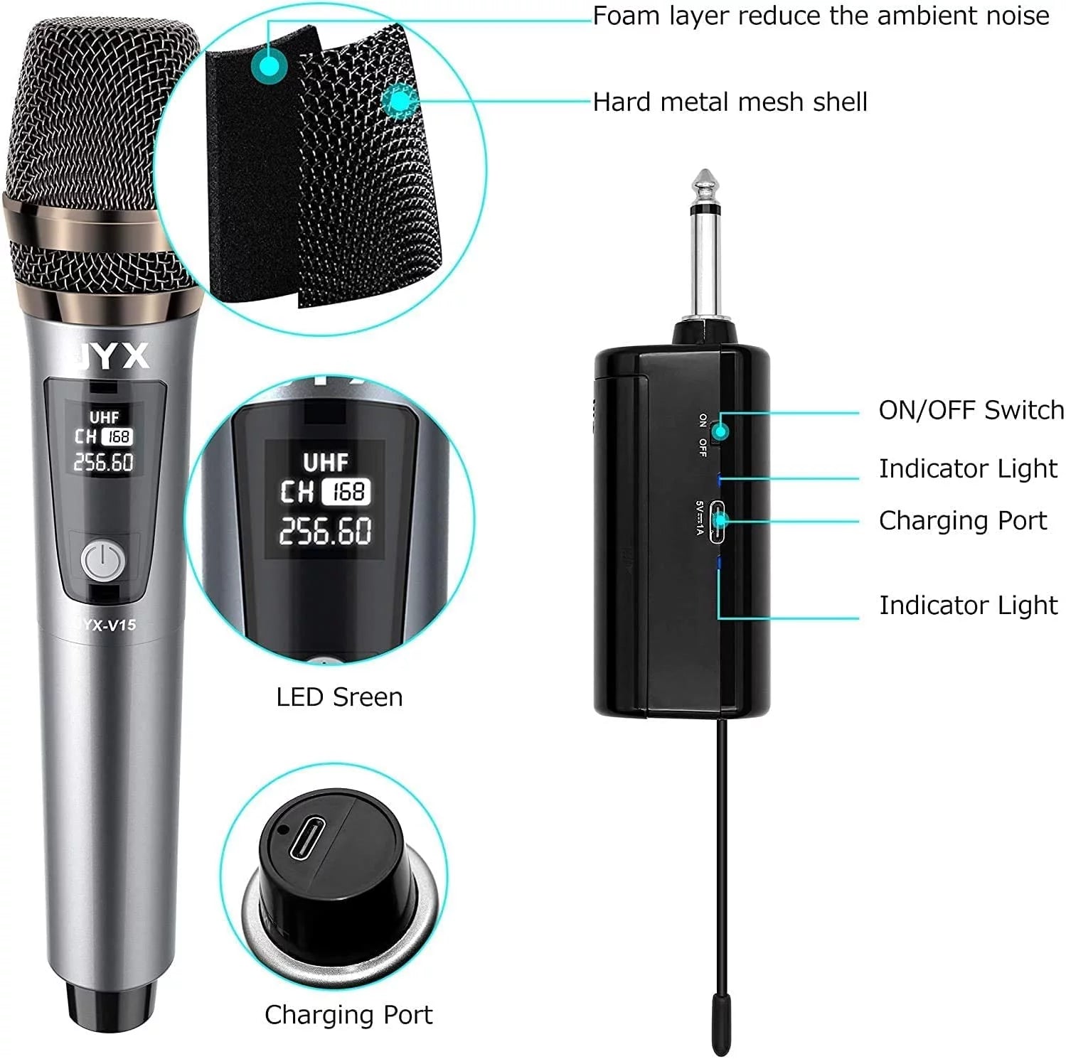Wireless Handheld Dynamic UHF Metal Microphone E1556