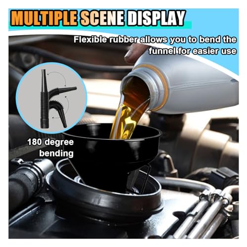 Wide Mouth Plastic Oil Funnel with Flexible Extension Nozzle and Mesh Screen Filter V6617