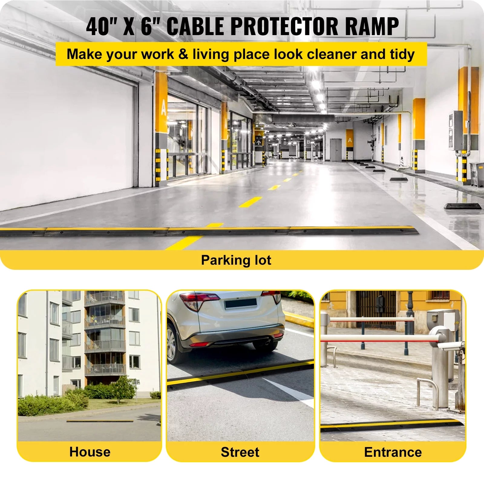 4 Pack 1-Channel Rubber Cable Protector Ramps Heavy Duty L105