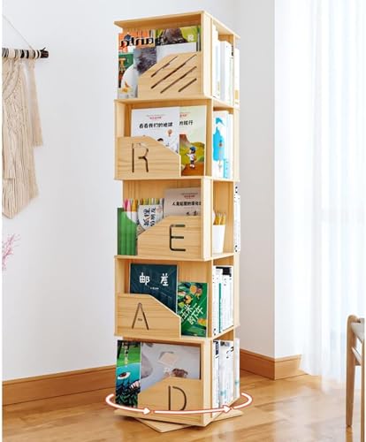 Rotating Wooden Bookshelf 360° Storage Display Rack Corner Bookcase Floor Standing Open Shelves M704086