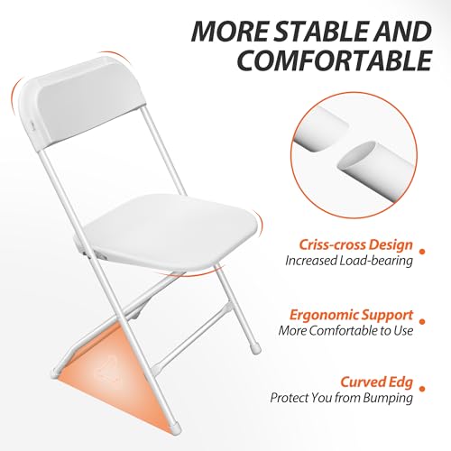 8-Pack Stackable Plastic Folding Chairs with Steel Frame, White, Set of 8 U233