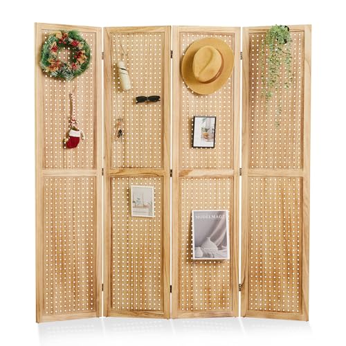 66.9inch Freestanding Folding Pegboard Privacy Screens 4 Panels White H7591