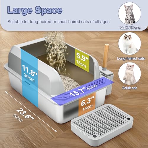 Stainless Steel Large Cat Litter Box with High Sides J15686