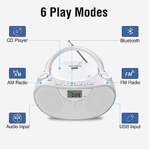 Portable Stereo CD Player Boombox with AM/FM Radio, Bluetooth, USB, AUX-in, Headphone Jack and LCD Display W61085