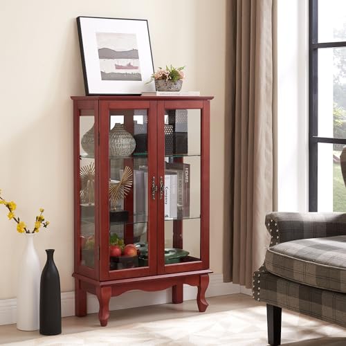 Cherry Curio Corner Cabinet with Glass Doors and Adjustable Shelves R130