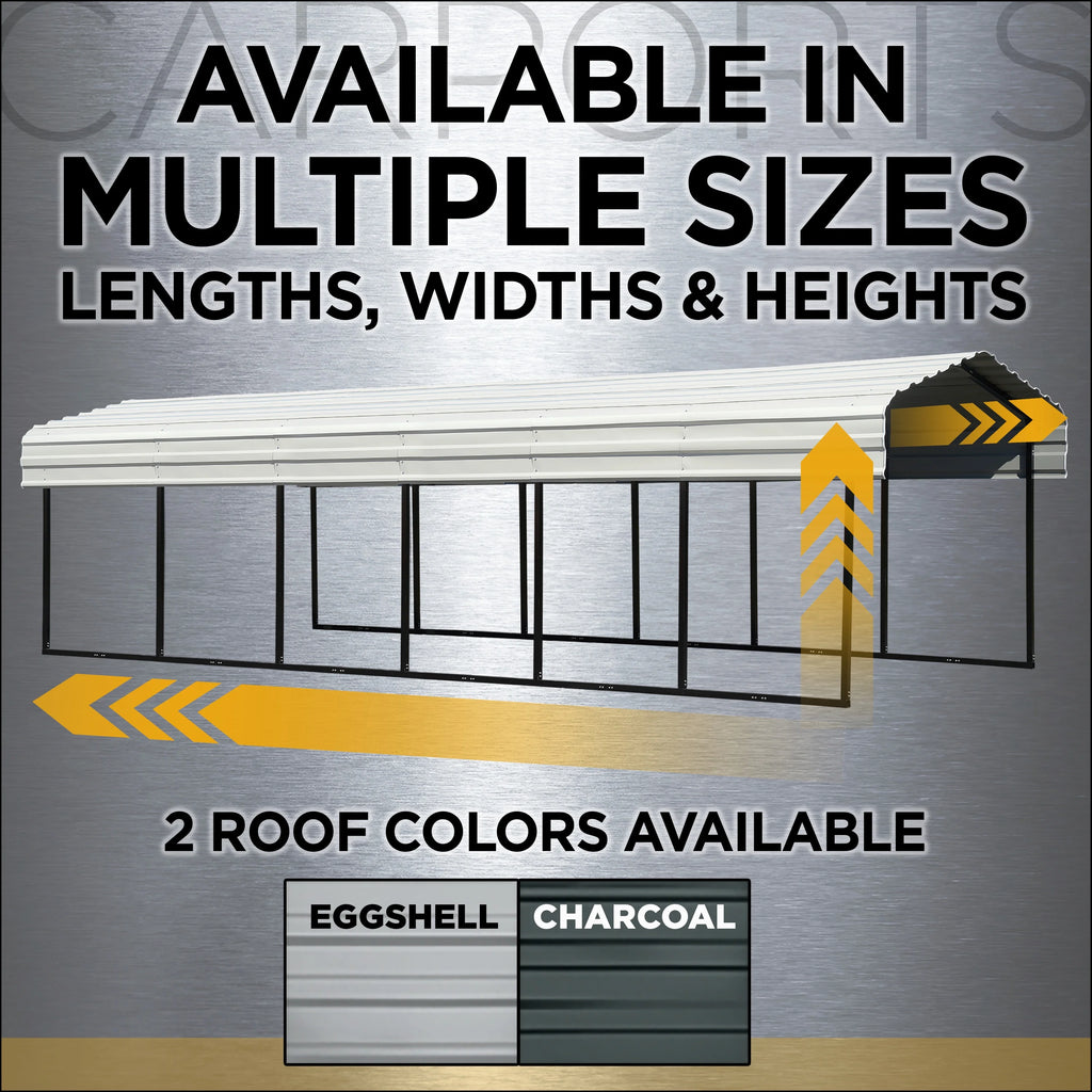 Galvanized Steel Carport with 2-Sided Enclosure, 20' x 20' x 7' , Charcoal F1035