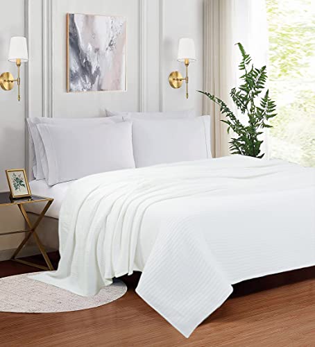 Queen Size White Cotton Throw Blanket 90 x 90 Inches X90002