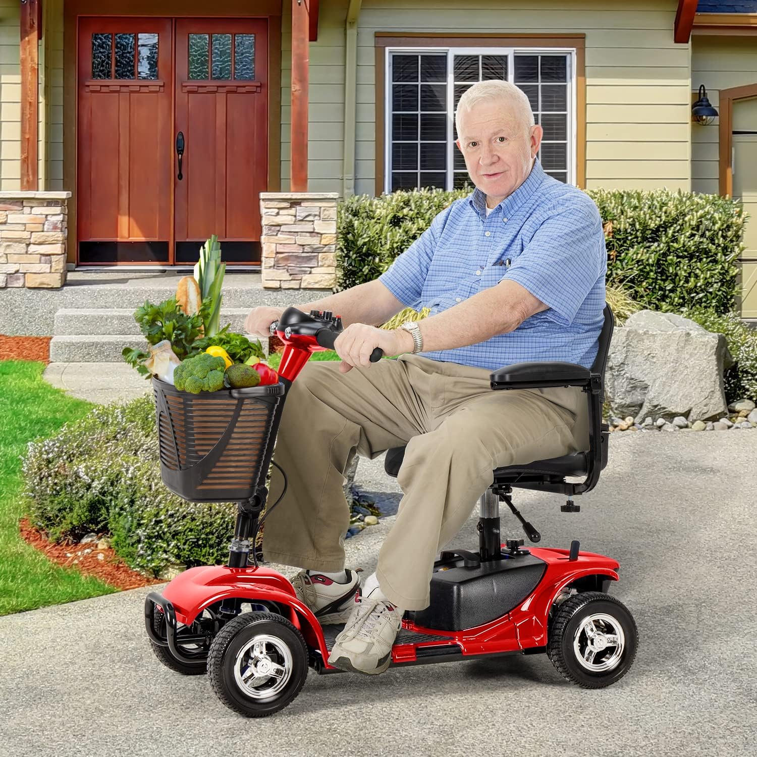 Red 4 Wheel Mobility Scooter with Basket and Extended Battery Y942
