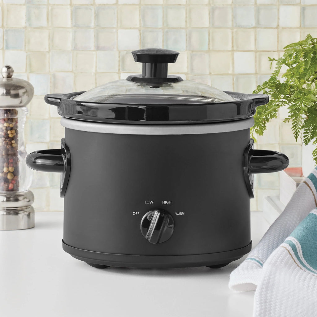 2 QT Matte Black Slow Cooker with Removeable Stoneware Pot B1159