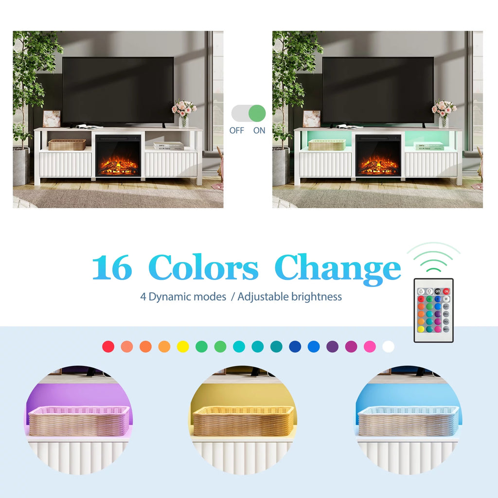 White 70 inch Wood Electric Fireplace TV Stand M454430