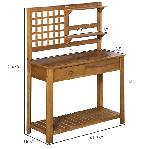 Brown Wooden Potting Bench Table with Shelves and Drawer H6819
