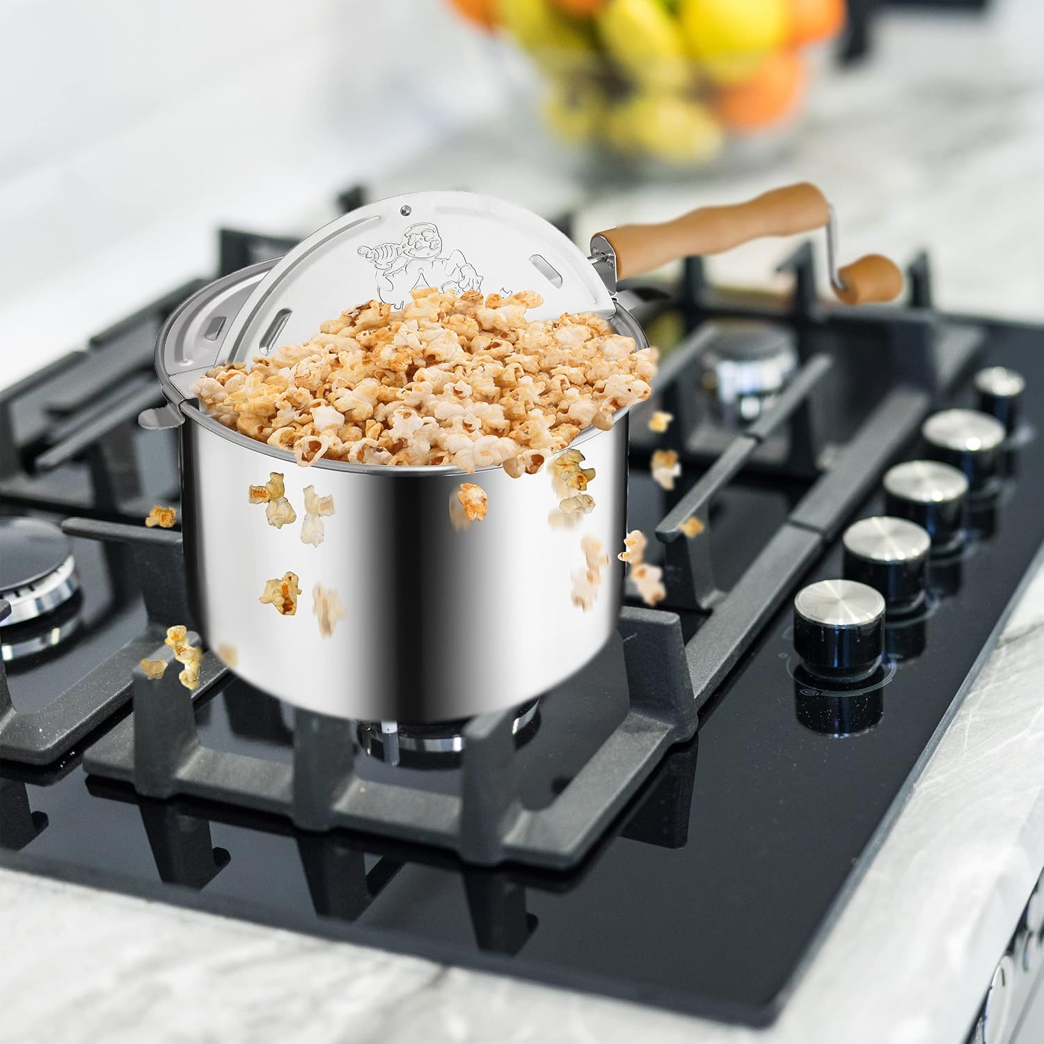 Silver 5qt Stovetop Popcorn Maker with Wooden Handles V576692