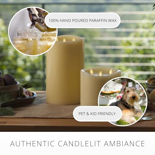 Tri-Flame Grand Flameless Candle 5.8" x 5.7" Moving Flame LED Candle Melted Top Unscented Real Wax Ivory M8283