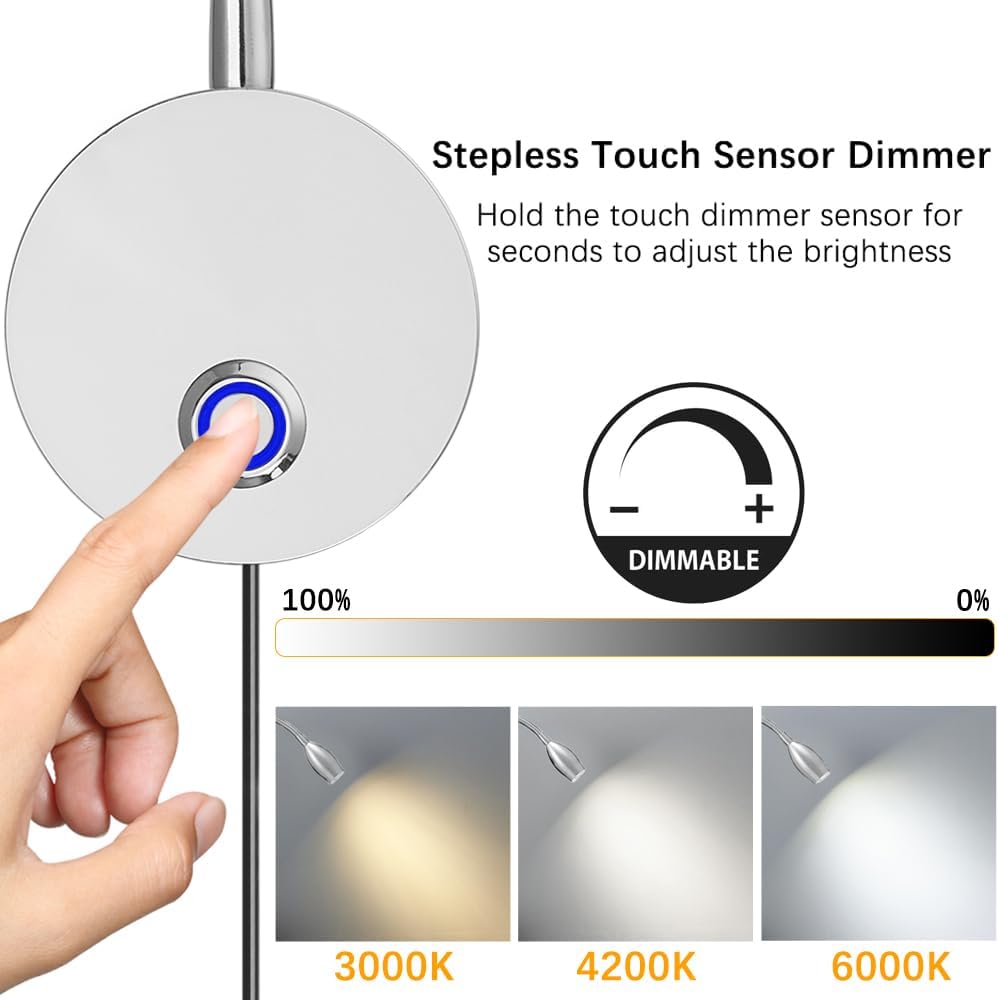 Set of 2 Chrome LED Reading Lamps with Touch Dimmer J191515