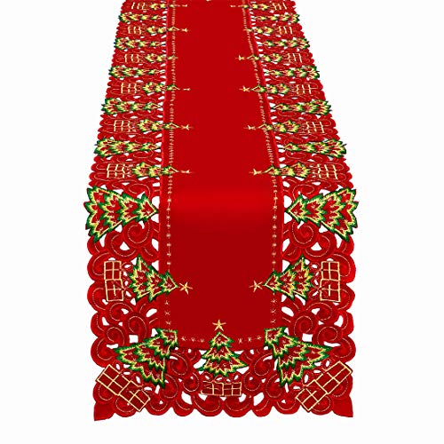Embroidered Christmas Holly Tree Table Runner, Rectangular 16 x 72 Inch U175234
