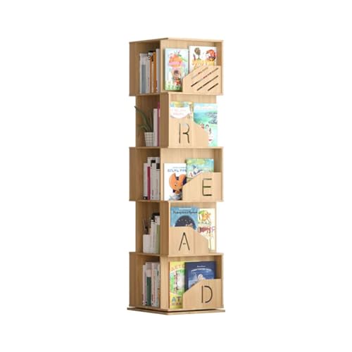 Rotating Wooden Bookshelf 360° Storage Display Rack Corner Bookcase Floor Standing Open Shelves M704086