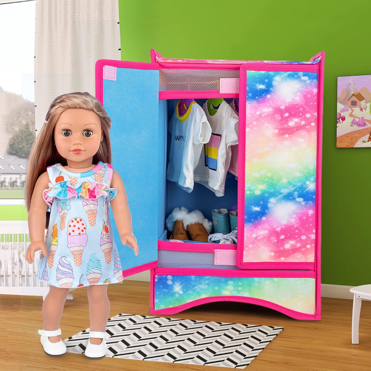 18 Inch Doll Clothes Wardrobe with Hangers and Storage Box W13521